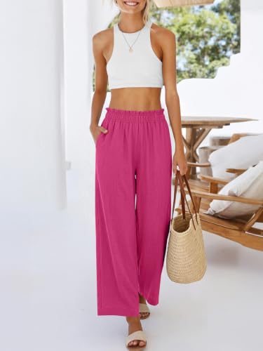Image of ANRABESS Womens Wide Leg Cropped Palazzo Pants | Lightweight Breathable Elastic High Waisted Pants, Beach Vacation Flowy, Lounge & Casual Summer Trousers with Pockets