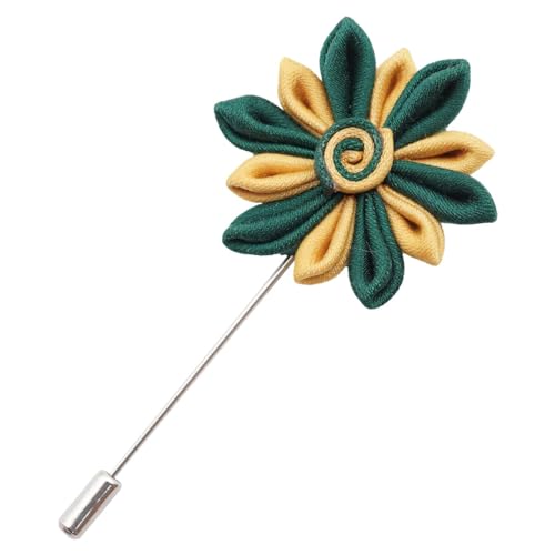 4.5cm Ribbon Fabric Flower buttoniere Suit PIN, Handmade brooch pin Men's Lapel Pin, Groom's Pin, Gift For Father's Day, Anniversary Gift Idea (Green Mix Yellow LIGHT STAR)