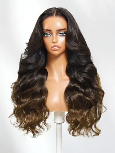 Image of Beauty Forever Pre Everything Black to Chestnut Brown Ombre Loose Wave Human Hair Wig 13x4 Lace Front Glueless Wig Pre Plucked Face Framing Layers Drawstring Wigs 150% Density Wear and Go 26inch