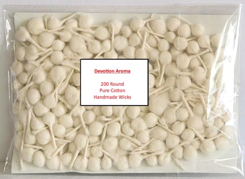 Devotion Aroma Round Pure Cotton Wicks - Every day use Religous Ceremonies or Oil/Wax Candles Pooja Jyot Bati Akhand Oil Lamp Diya Batti Divet Diwali Navratri Puja Home Lighting -200 Pcs