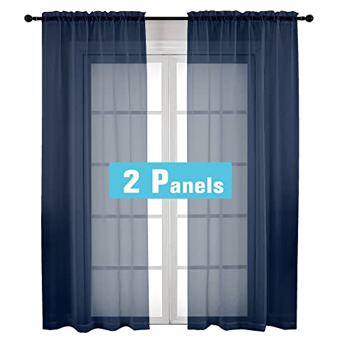 Opiniones de Cortinas de media altura al mejor precio. 49 OVZME - Juego de 2 cortinas traslúcidas de color azul marino de 84 pulgadas de largo, paneles de tratamiento de ventana transparentes y ligeros para sala de estudio/sala de...