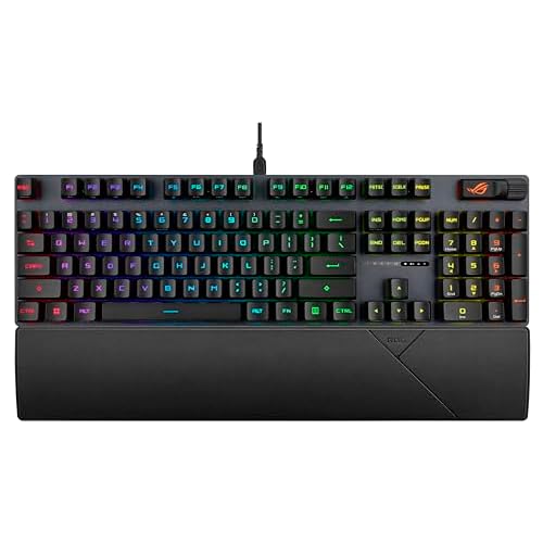 ASUS ROG Strix Scope II Gaming Keyboard, pre-lubed ROG RX Red Linear Optical switches, Sound-dampening Foam, PBT doubleshot keycaps, Streaming hotkeys, Multi-Function Controls, Wrist Rest