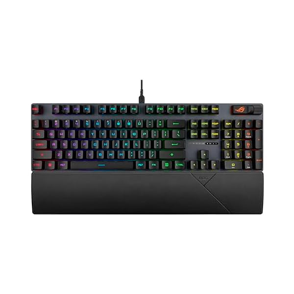 ASUS ROG Strix Scope II Gaming Keyboard, pre-lubed ROG RX Red Linear Optical switches, Sound-dampening Foam, PBT doubleshot keycaps, Streaming hotkeys, Multi-Function Controls, Wrist Rest