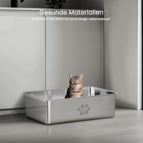 Bac à litière chat inox haut de gamme aux finitions bords arrondis