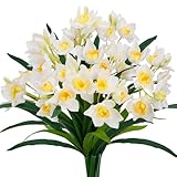 Jasmisy 6PCS Artificial Spring Flowers White Fake Daffodil Flowers Narcissus Flowers for Home Outdoor Indoor Window Box Easter Party Decorations (14.56')