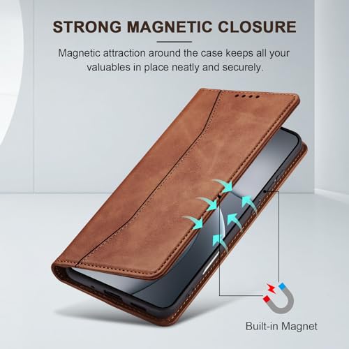 Image of Jasonyu Cover for OPPO Find X9 Pro Flip PU Leather Case, Wallet Cover, Stand Function, Magnetic, Card Slots, TPU Bumper Case (Brown)