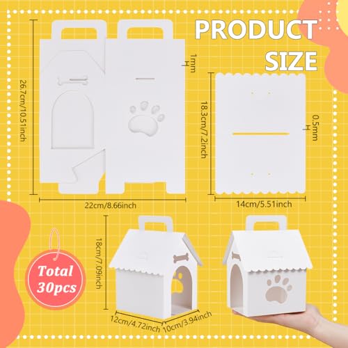 BENECREAT 30 Packung Hundehütten Geschenkboxen 10x12x18cm Großes Welpen Partygeschenk Set Mit Pfotenabdruck Fenstern Weiße Papier Haustier Feierboxen Für Hundegeburtstage Und Adoptionsveranstaltungen
