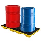 2 Drum Modular Spill Containment Platform with Drain Outlet & Forklift Pockets | 48'x24'x4' Heavy-Duty 2000lbs Capacity | Stackable Leakproof Tray for Garage, Kitchen, Basement & Industrial Storage