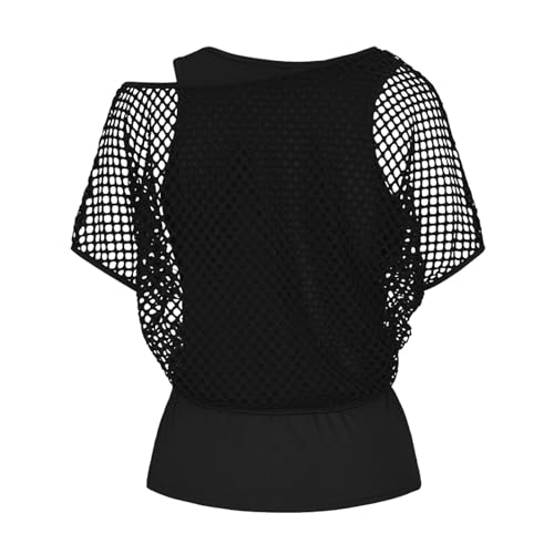 Camiseta Transparente Mujer Sexy Manga Corta Camiseta De Malla Top De Malla Elegante Camiseta Rejilla Negra Casual Blouses Sheer Camiseta Tul Transparente T-Shirt Clubwear