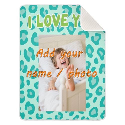 Custom Green Leopard Baby Picture Baby Blankets for Boys Cozy personalizados para Logo Baby Name Blanket Personalized for Girls or Boys 30x40in Mantas de muselina para
