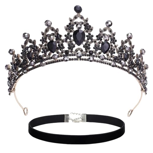 1 tiara de corona con 1 gargantilla, diadema de princesa hecha a mano con diadema de corona de diamantes de imitación, tiara de corona de cisne negra para mujeres, tiara de corona negra (negro), no,