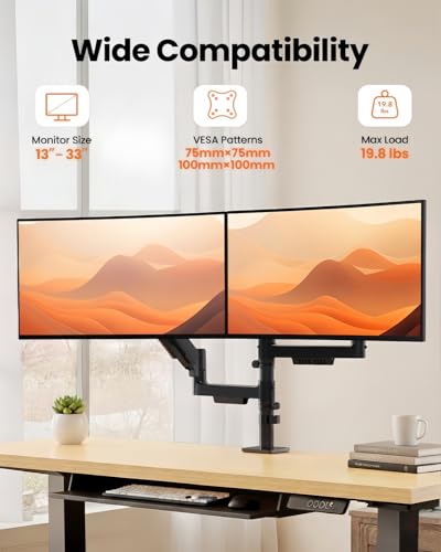 Image of ErGear Dual Monitor Stand, Stacked Monitor Mount for 13-33″ Screens, Up to 19.8 lbs /Arm, Enhanced Stability with Integrated C-Clamp, Upgraded Cable Management, VESA 75x75 /100x100mm, Home Office Gaming