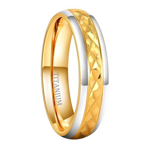 Bague anneau homme acier titane plaqué or KnSam motif losange 5/7mm