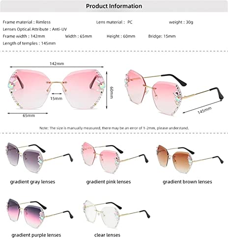 2022 Woman Rimless Diamond Sunglasses, Women Oversized Rimless Gradient Diamond Cutting Lens Sunglasses2