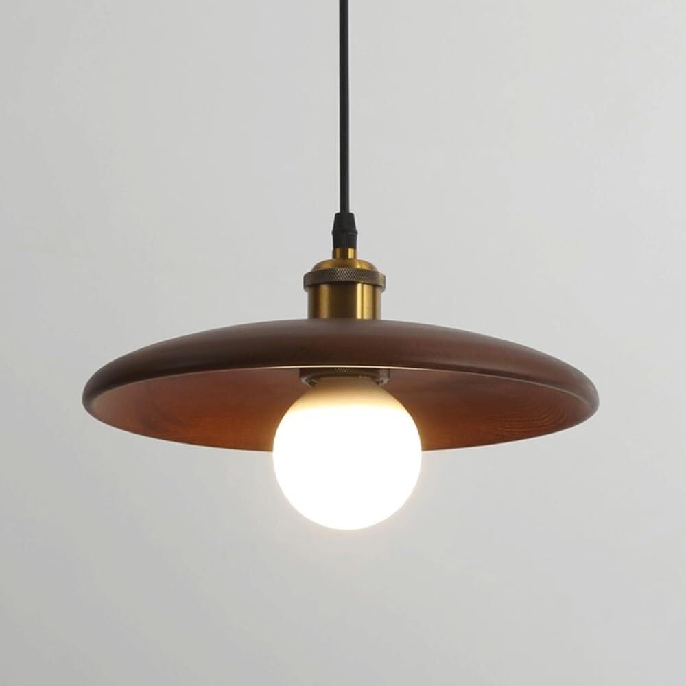 KXEcoLife E27 Screw Pendant Lamp with Wooden Shade - Nordic Style Chandelier for Living Room, Restaurant, and Bar Decoration(Walnut,28cm)