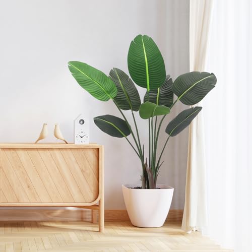 Garvee Artificial Bird of Paradise Plant, 4 Ft Faux Tropical Palm Tree, Fake Banana Leaf Tree Potted Silk Plant for Home Decor Indoor Outdoor Living Room Office Housewarming Gift