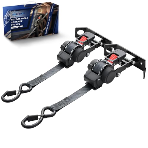 ANLULOAD 1In*11.8Ft Retractable Ratchet Strap with Quick Release with Fixed Base Rotatable for Pickup Trucks Vans Utv.-BS:1 410Lbs-2PACKS