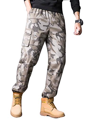 Men's Full Elastic Waist Camo Military Multi Pockets Casual Will Camouflage Cargo Pants Trousers3