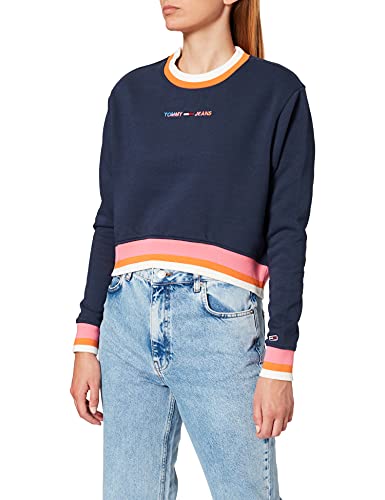 Tommy Jeans TJW Regular Crop Tipping Crew, Sudadera para Mujer, Azul (Twilight Navy), L Cover