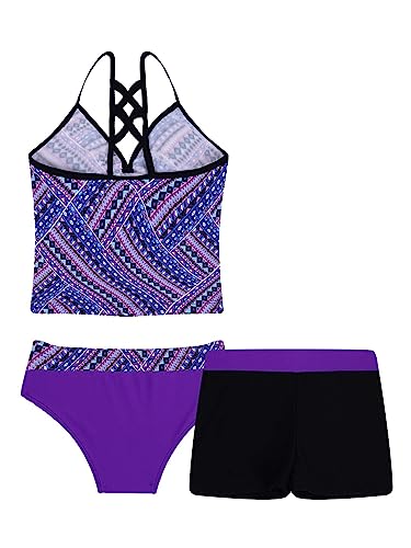 Hularka 3 PCS Kids Girls Tankini Set Floral Swimsuit Tops with Bottoms Shorts Swimwear Bechwear Bathing Suits4