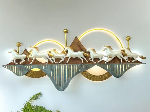 HOME DECOR HANDICRAFTS HDH1320-Seven White Running Horses-(Size-L-56XW-24XTh-2.0 Inches), Material – Metal Alloy, Weight-4.00kg-Best For House Warming-(Sharp Edges are Part of Design) HOME DECOR HANDICRAFTS HDH1320-Seven White Running Horses-(Size-L-56XW-24XTh-2.0 Inches), Material – Metal Alloy, Weight-4.00kg-Best For House Warming-(Sharp Edges are Part of Design)