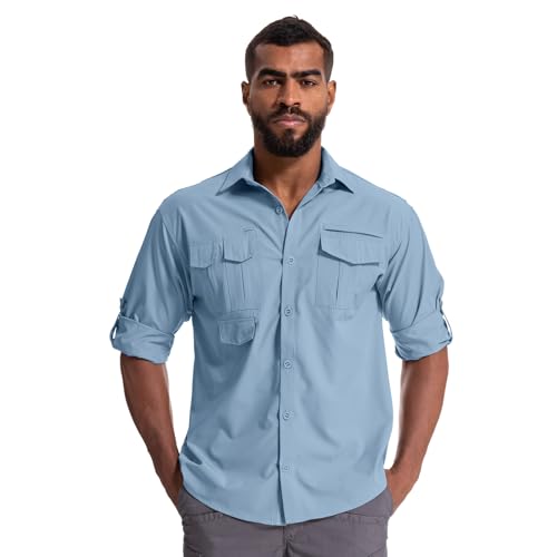 Men's Sun Protection Hiking Fishing Safari Shirt Long Sleeve Outdoor Cool Quick Dry Cargo Shirts
