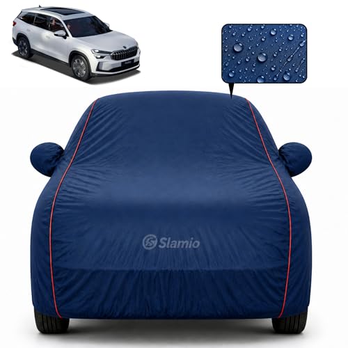 Image of Premium 100% Waterproof Car Cover for Skoda Kodiaq Model | All-Weather, UV & Dust Protection | Heavy-Duty 3-Layer Fabric | Custom Fit with Mirror & Antenna Pockets | Navy Blue