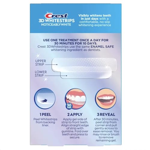 Image of Crest 3D Whitestrips, Noticeably White, Teeth Whitening Strip Kit, 20 Strips (10 Count Pack)