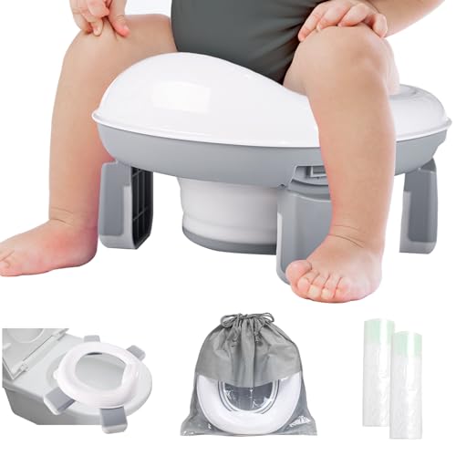 Image of Beavtaens Travel Potty, 2 in 1 Stable Training Seat with liners for Toddler, Portable and Foldable Toilet with Handbag, Easy to Set Up and Clean, Apply to Car and Camping with splash guard(Gray)