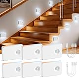 Powfloven 6 Pack Wireless Rechargeable Motion Sensor Stair Light, Smart Led Motion Activated Battery Operated Night Lights, RGBW Stick On Closet Lamp Indoor for Step Cabinet Hallway Bathroom Stairway