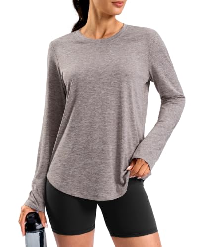 Lightweight Long Sleeve Workout Tops for Women Athletic Running Shirts (Brown,L) - image 1