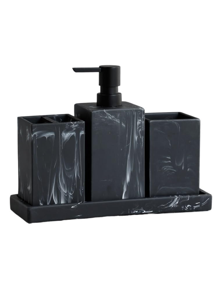 Zestaw akcesoriów łazienkowych, Dozownik mydła w płynie z kolekcji akcesoriów łazienkowych kolorze marmuru(Black 4 Pcs)