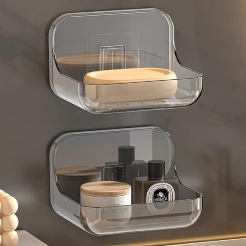 Image of 2 PES Soap Holder for Bathroom /Soap Case /Self-Adhesive Soap Holder /Bathroom Self /Soap Stand for Bathroom /Self Draining Transparent Acrylic Soap Dish Holder Drill- Free