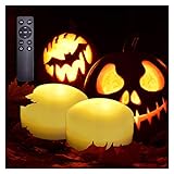 2 Pack Halloween Pumpkin Lights with Remote and Timer Big Battery Operated LED Decorative Bright Flickering Flameless Candle Set Bulk for Jack-O-Lantern DΓ©cor Party Home Christmas Decorations, White
