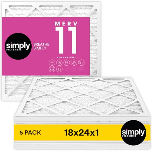 Simply 18x24x1 Air Filter, MERV 11, 6 Pack, For Home AC Furnace & HVAC (Actual Size: 17.75"x23.75"x0.75") DUST, Pet, & Allergy Control