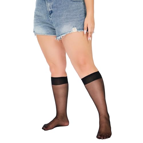Plus Size Sheer Knee High Socks for Women Nylon Super Wide Trouser Stockings 6 Pairs2