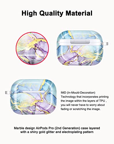 JIAXIUFEN for Airpods Pro 2nd Generation Case Cover Gold Glitter Marble Design Protective TPU Skin for Women Girl with Keychain Compatible with AirPods Pro 2019/Pro 2 Gen Case 2022 - Image 3