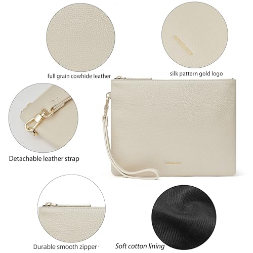 Image of DORIS&JACKY Women Leather Clutch Purse and Phone Wallet with Wristlet Strap | Soft Designer Evening Party Bag, Thin Slim RFID Blocking Cellphone Pouch Case, Formal Casual Handheld Premium Little Purse