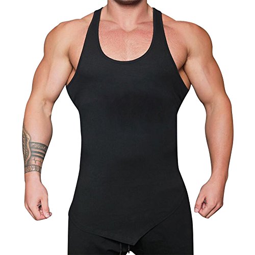 Camisetas de Tirantes para Hombre Deportivos Fitness Entrenamiento Correr Gym Músculo Moda Color Sólido Personalizadas Dobladillo Irregular Chaleco de Verano MMUJERY
