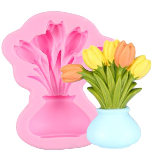 QDMOLDS Tulip Flower Silicone Molds Tulip Bouquet Vase Fondant Mold