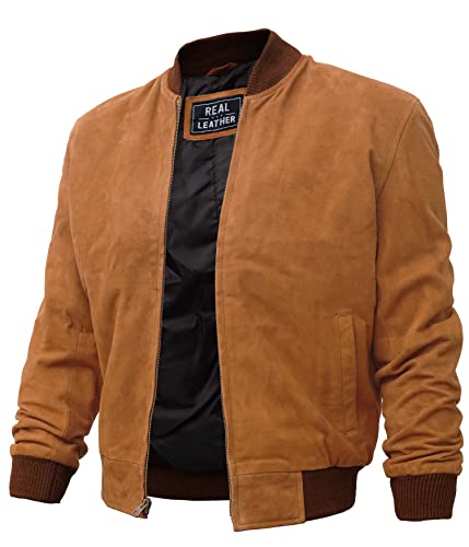 Image of Decrum Suede Leather Jacket Men - Casual Fashion Real Leather Bomber Jacket Men