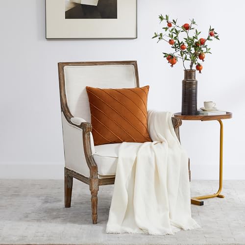 Image of GIGIZAZA Decorative Velvet Pillow Covers 16x16, Set of 2 Burnt Orange Sofa Couch Throw Pillows Covers Cases, Living Room Square Cushion Accent Stripe Covers