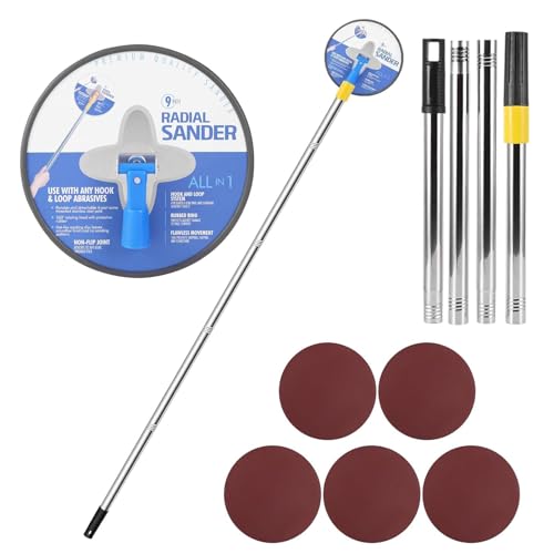 Pole Sander for Drywall 9In Dry Wall Sander with Extension Pole 360 Degree Rotation Hand Radial Sanders Complete with 5pcs Sanding Sheets (80 100 120 180 240 Grit) (Blue)