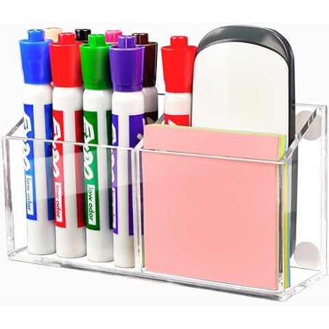 ANLIOTE Clear Magnetic Dry Erase Marker Holder for Whiteboard, Non-slip Acrylic Magnet Pen Holder for Fridge, Magnetic Pencil Cup for Refrigerator White Board Accessories, Locker Desk Marker Organizer Cover