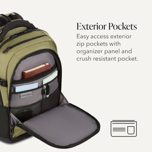 Image of SwissGear Travel Tech Pro Laptop Backpack - Fits Laptops up to 16 inch - ScanSmart TSA-Friendly Backpack with Multiple Organizer Pockets - Olive