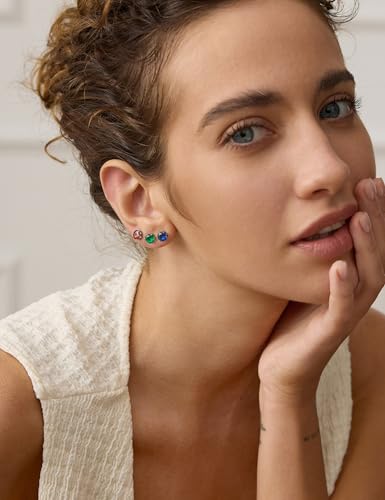 12 Pairs Silver Earrings Surgical Steel Earrings Women's Earrings Hypoallergenic Earrings Set Men's Earrings 12 Colors CubicZirconia Studs Earrings4