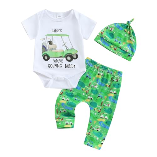 Image of wybzd Baby Golf Outfit Daddy's Future Golfing Buddy Romper T-shirt And Pants Set Newborn Infant Boy Girl Summer Clothes
