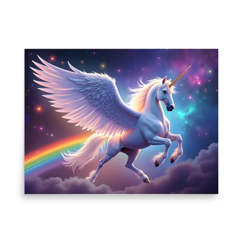 Rainbow Unicorn Poster, Pegasus Wall Art Prints for Kids Room,