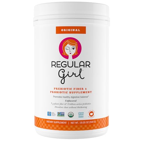 Regular Girl Organic Powder Prebiotic Fiber Supplement and Probiotics for Women Low FODMAP 90 Day Bulk Supply Unflavored 90 Servings