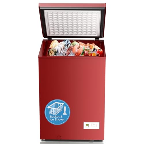 Image of Antarctic Star Chest Freezer 3.2 Cubic Feet Low-Temperature Freezer,14℉ to -40℉ with 2 Removable Baskets, Free Standing Top Open Door Deep Freezer, 7 Level Adjustable Temperature, Red